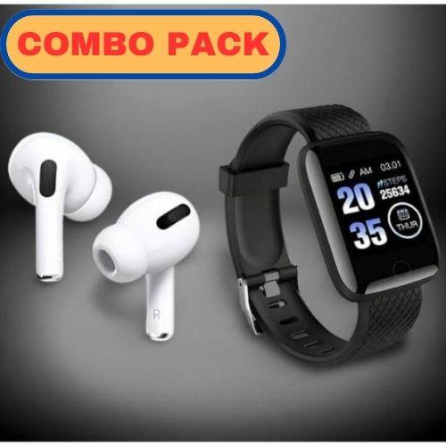 Combo Pack of Smart Watch With Air Pod Pro - Truly Wireless Bluetooth in Ear Earbuds Headset with Mic , Bluetooth D116 Smart Watch with Heart Rate Monitor and Many Other Features